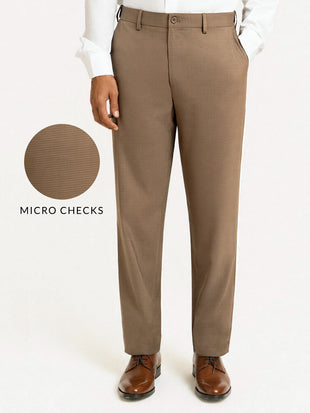 Terraforge Brown Micro Checks Relaxed Fit Formal Trousers