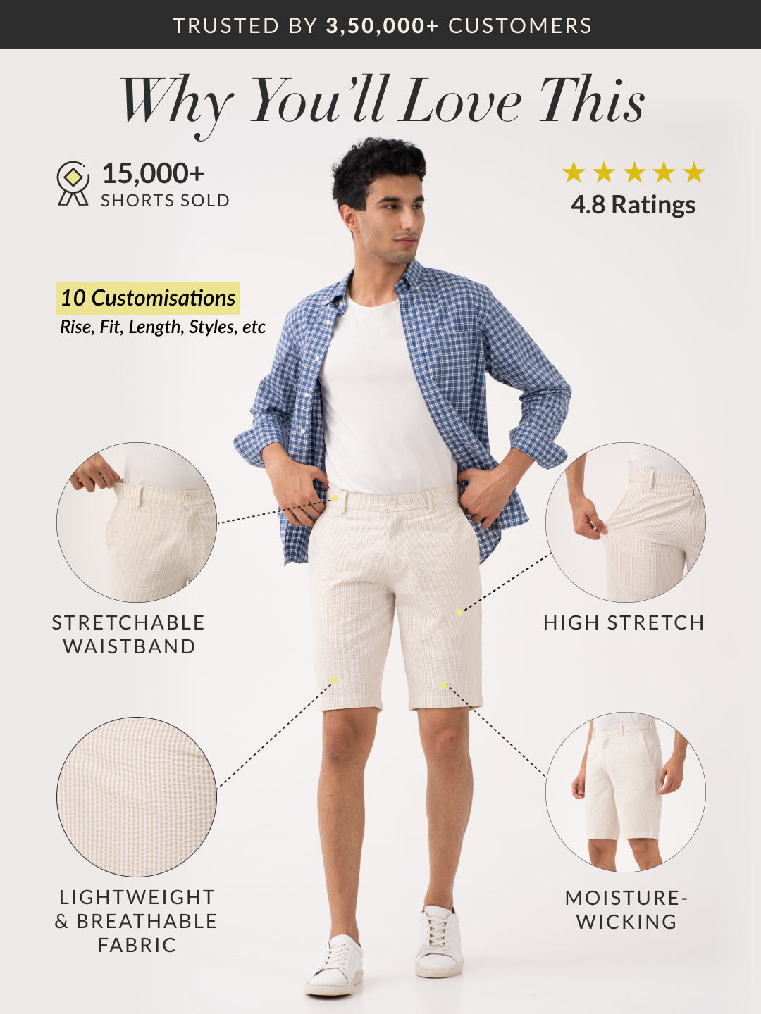 Milo Beige Stripes Seersucker Chino Shorts