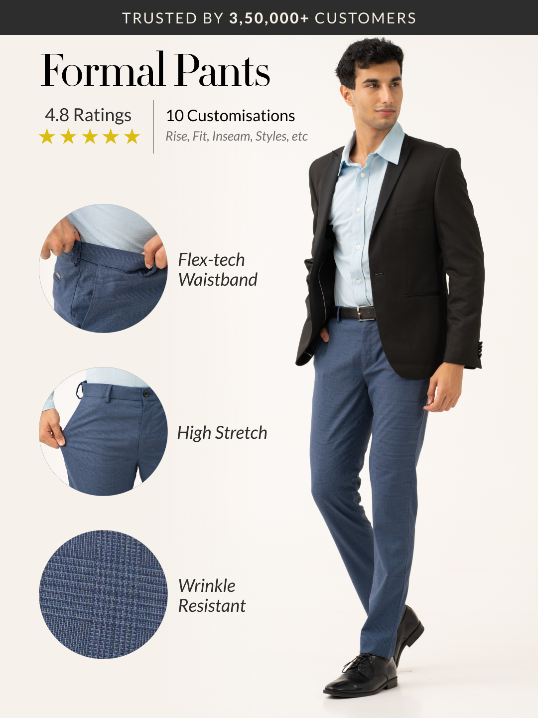 Mirage Blue Checks Stretch Formal Pants