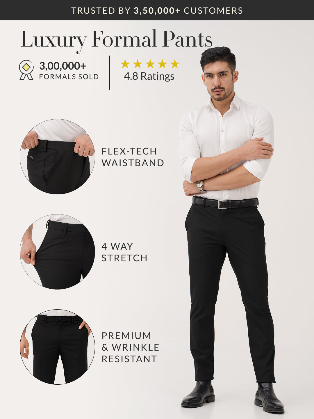 Monolith Black Luxury Twill Relaxed Fit Stretch Formal Pants
