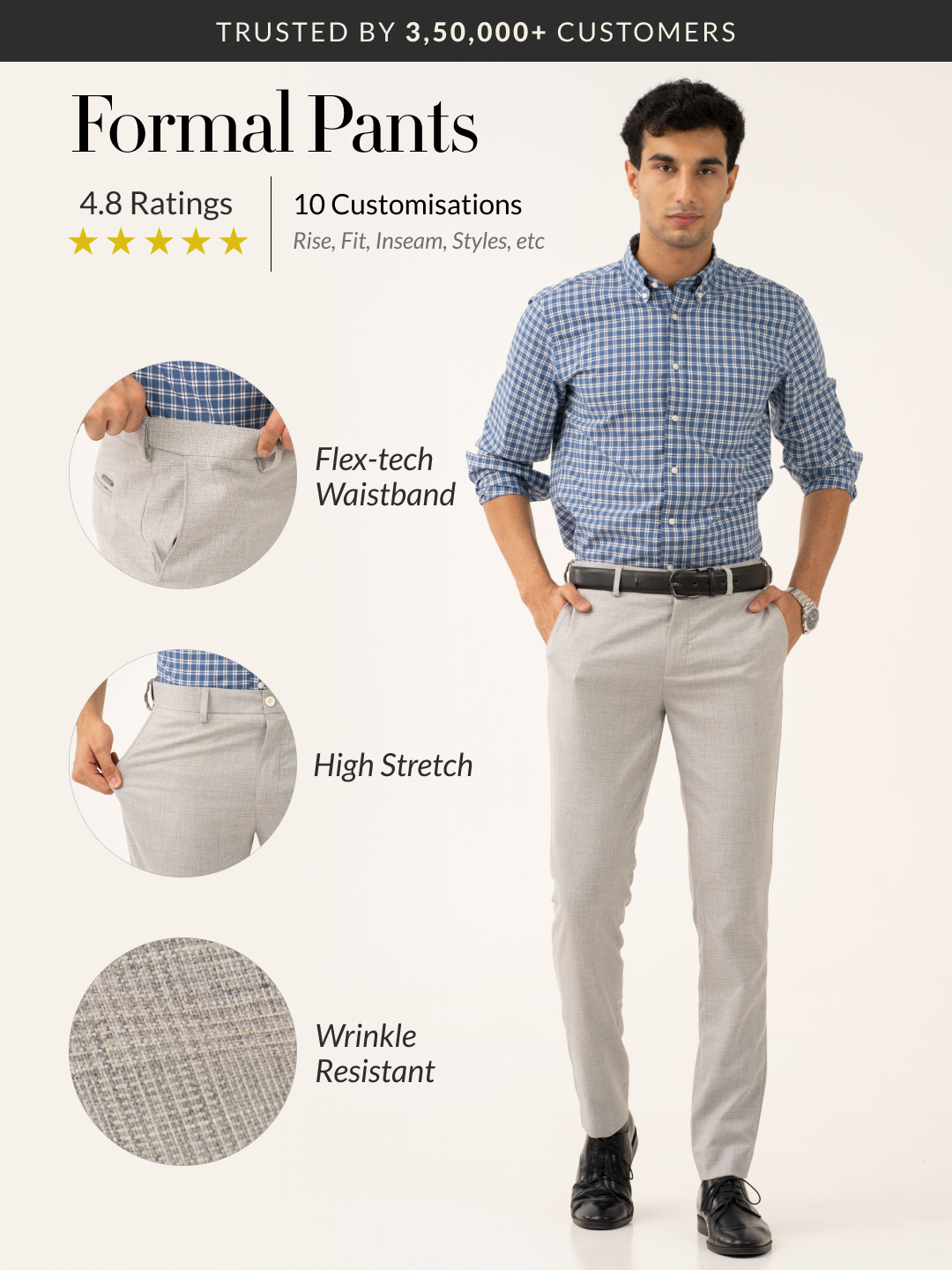 Moonlit Grey Checks Stretch Formal Pants