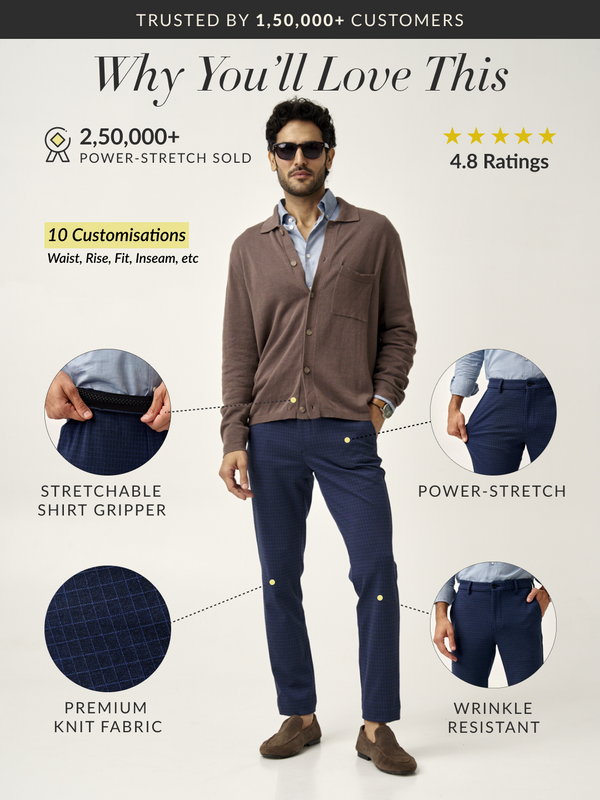 Navy Blue Checks Power-Stretch Pants