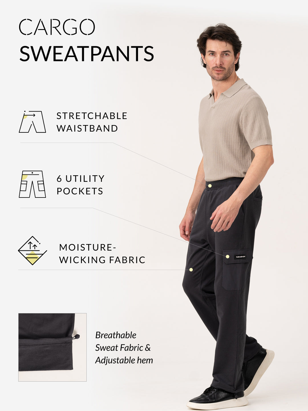 Neutral Grey Relaxed Fit Cargo Sweatpants