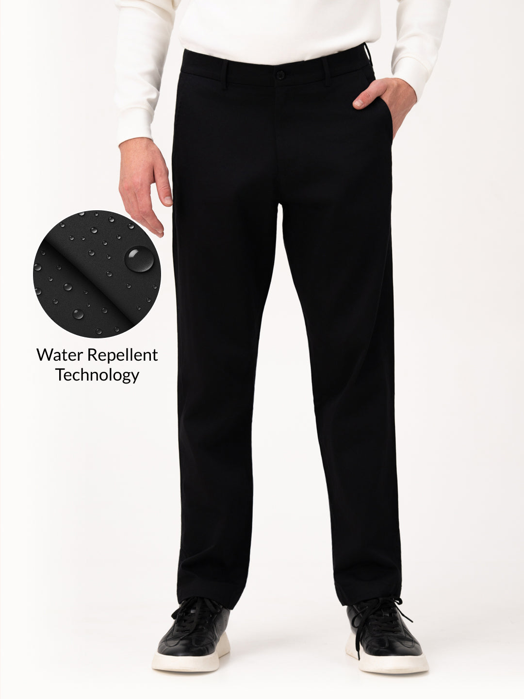 Noctara Black Relaxed Fit Stretch Chinos for Men