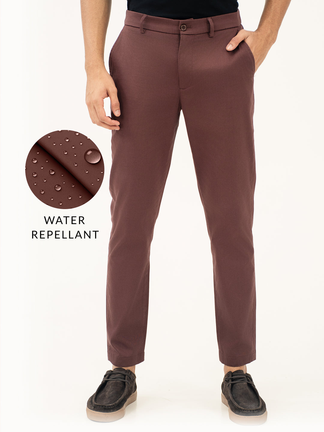 Nodrip Brown Water Repellent Slim Fit Stretch Chinos