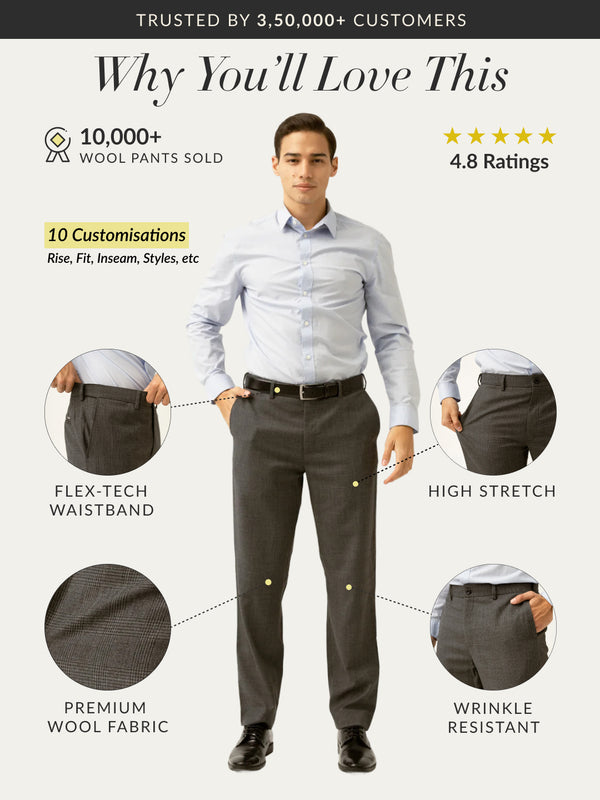 Nostalgia Grey Checks Merino Wool Pants