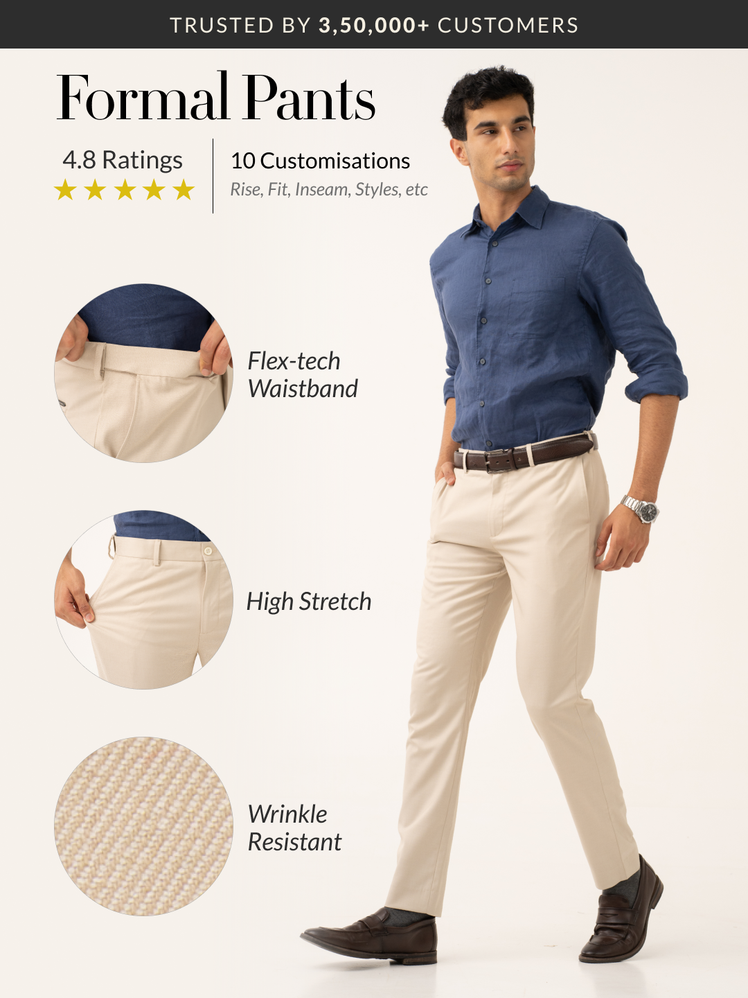 Nova Cream Twill Stretch Formal Pants