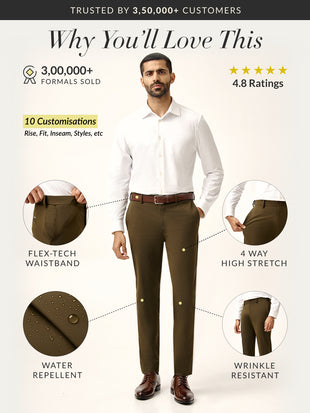 Verdant Olive Water Repellent Relaxed Fit Stretch Formal Pant