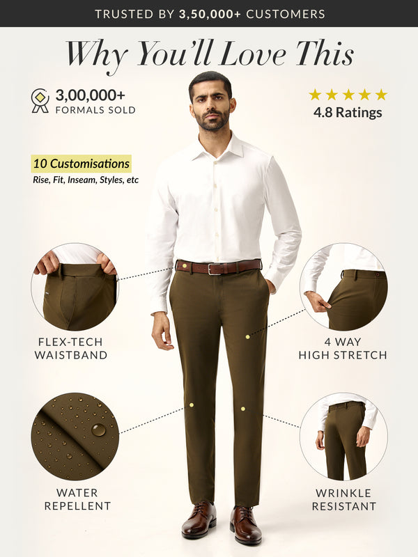 Verdant Olive Water Repellent Relaxed Fit Stretch Formal Pant