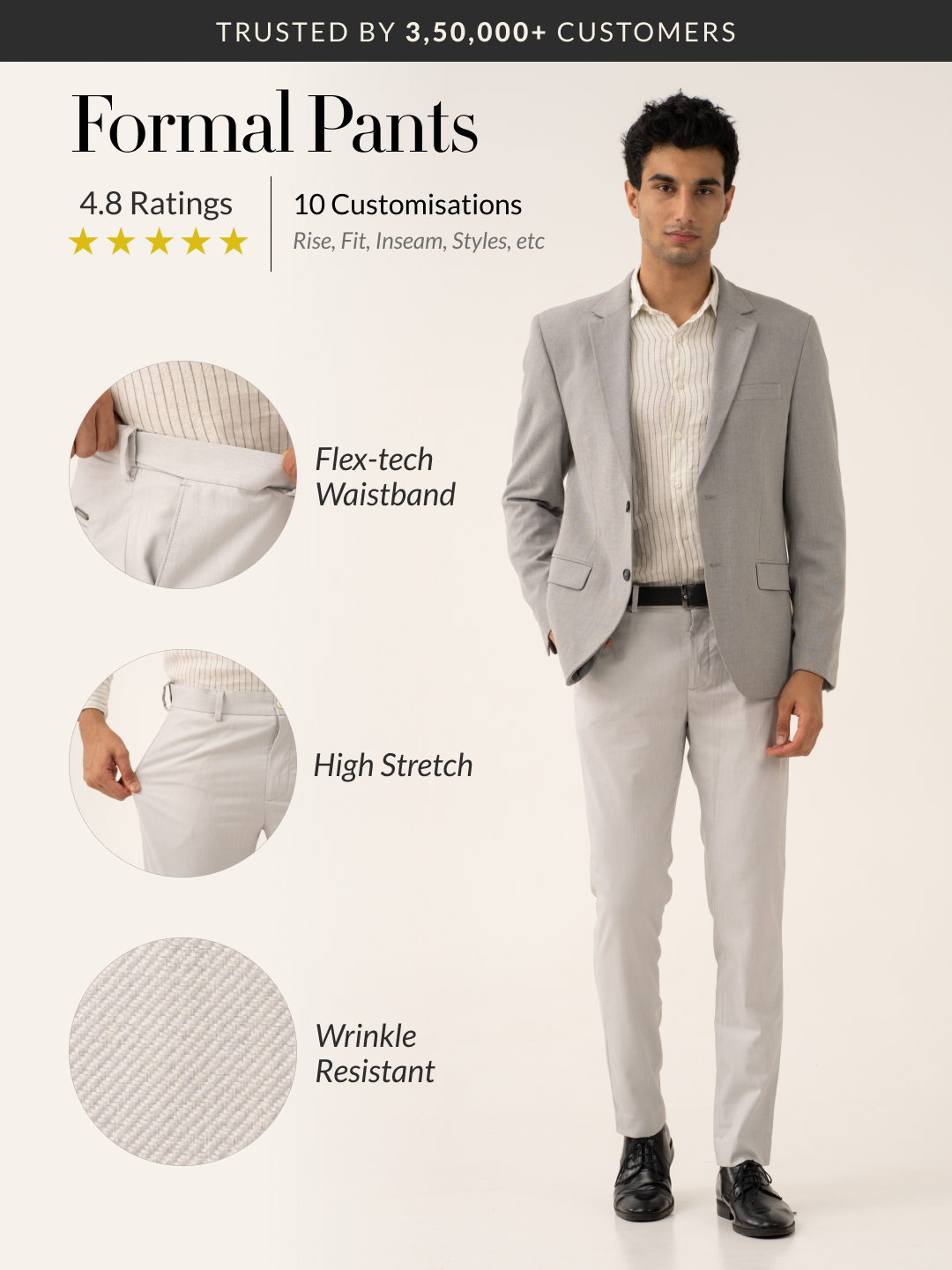 Orion Grey Twill Stretch Formal Pants