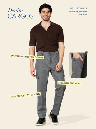 Peak Grey Relaxed Fit Denim Cargos