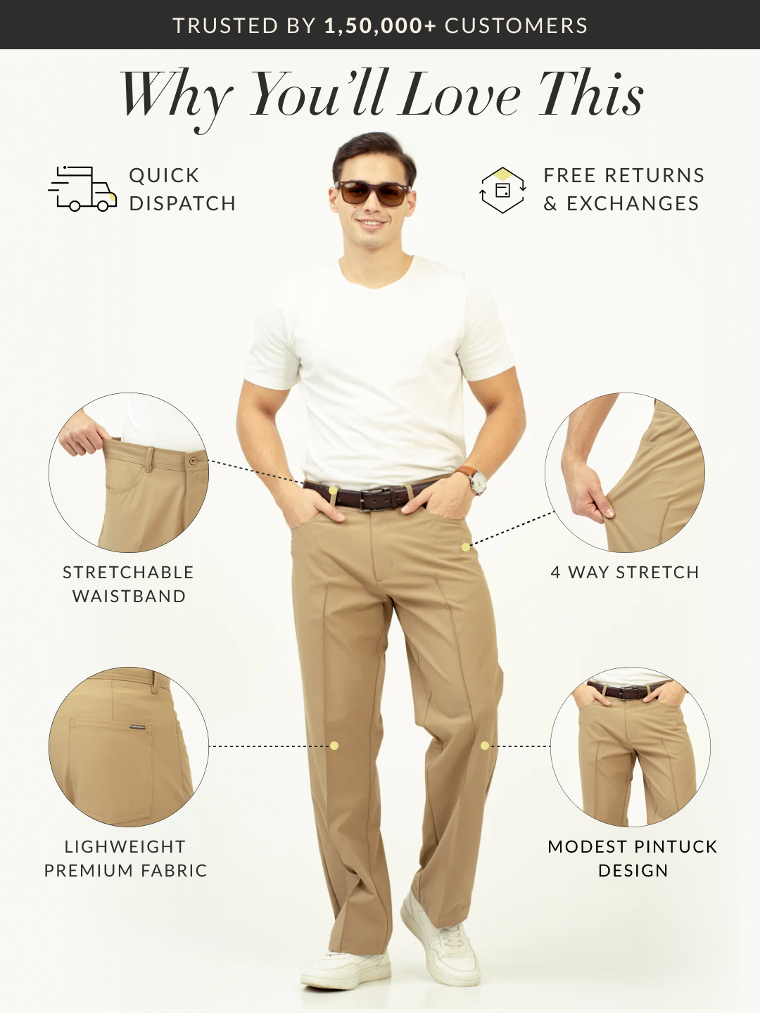 Pecan Khaki Relaxed Fit Pintuck Pants