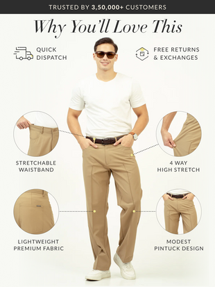 Pecan Khaki Relaxed Fit Korean Pintuck Pants