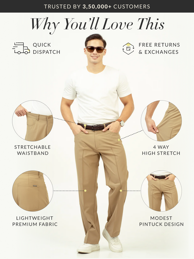 Pecan Khaki Relaxed Fit Korean Pintuck Pants