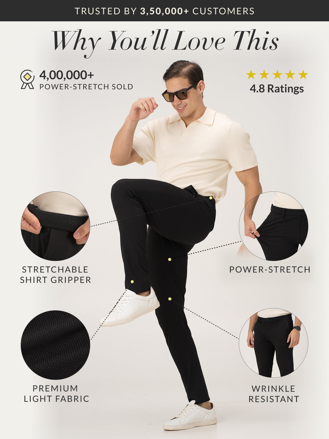 Piano Black Slim Fit Lightweight Power Stretch Pants