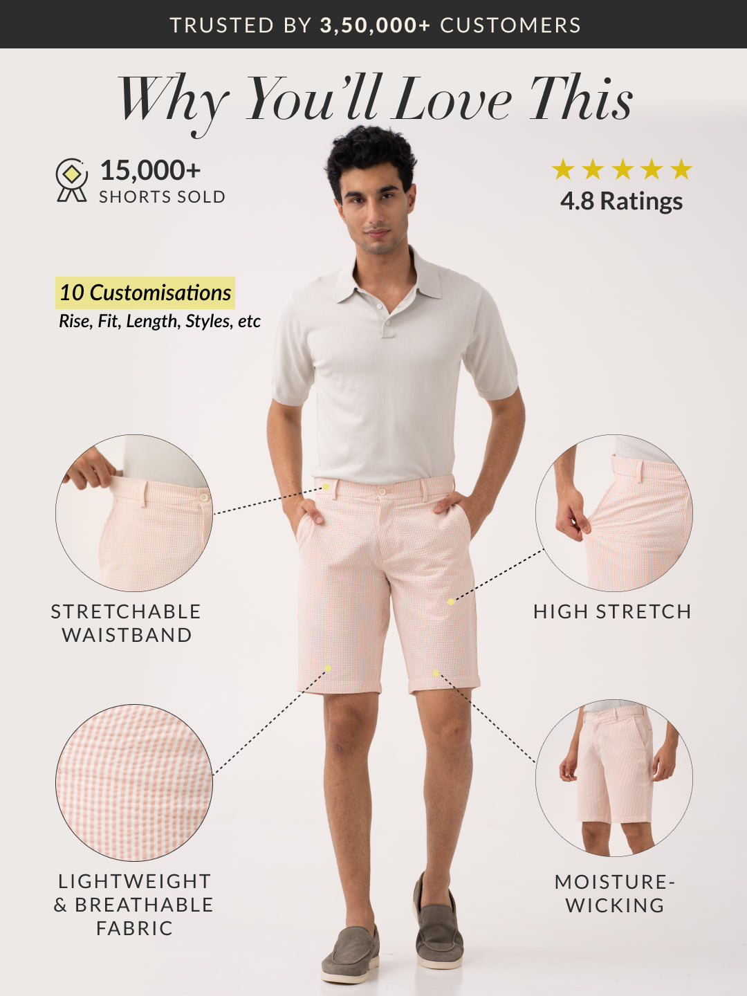 Poppy Peach Stripes Seersucker Chino Shorts