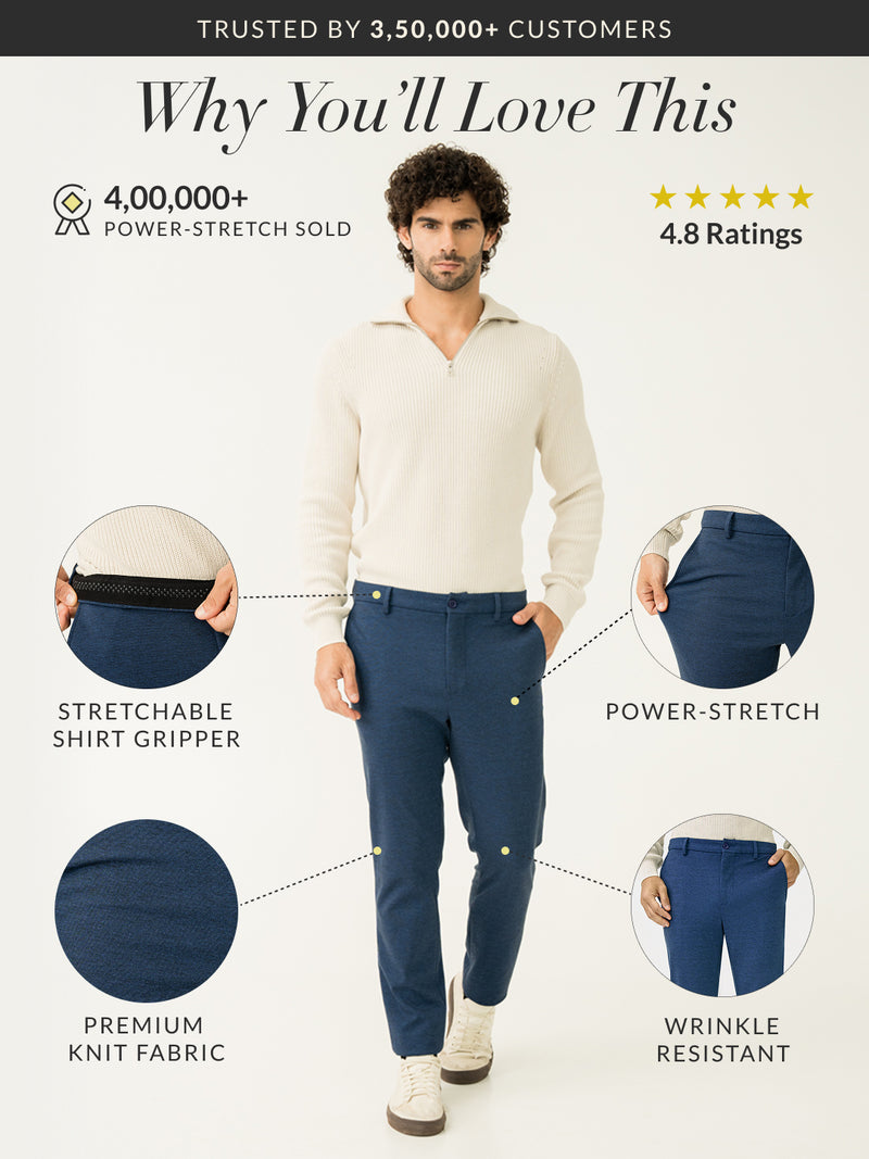 Prussian Blue Slim Fit Power Stretch Pants