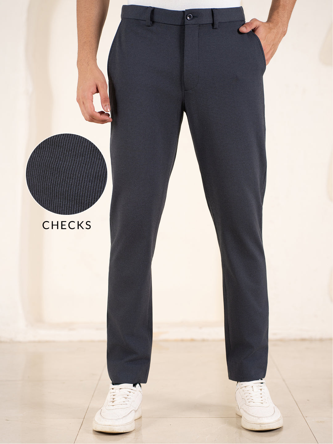 Quiet Grey Houndstooth Slim Fit Power Stretch Pants