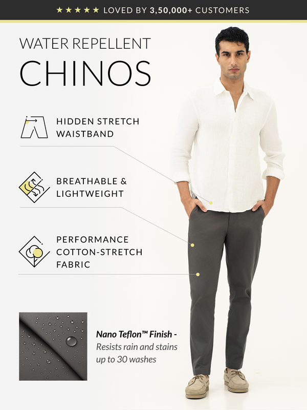 Rainshield Grey Water Repellent Slim Fit Stretch Chinos