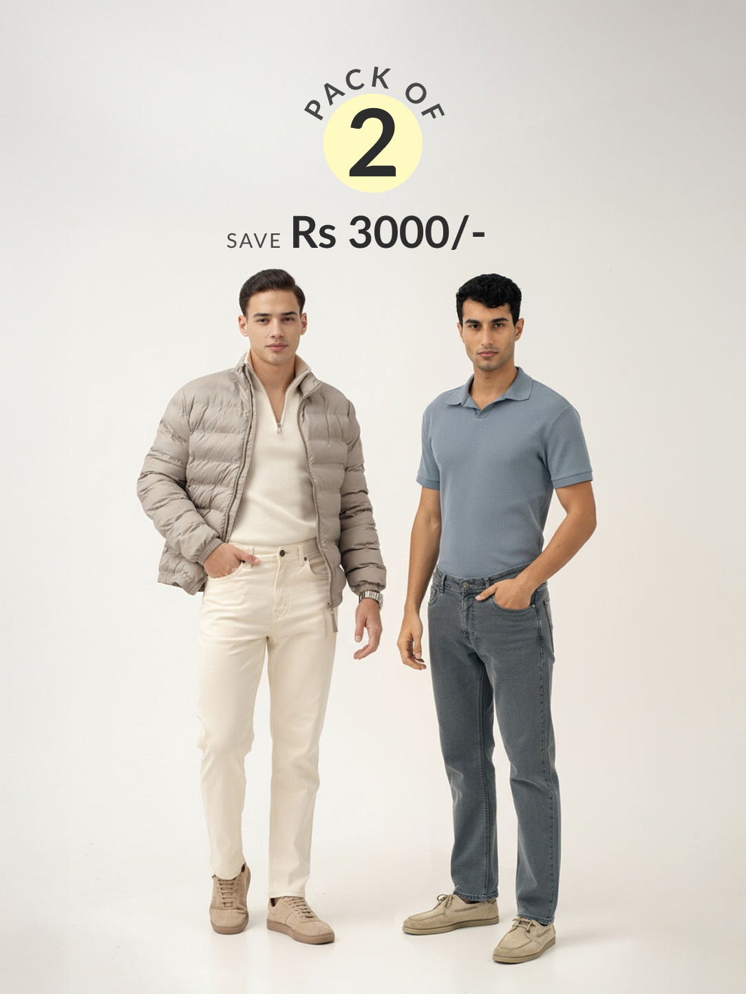 Ecru Beige & Refined Grey Relaxed Fit Jeans Pack of 2