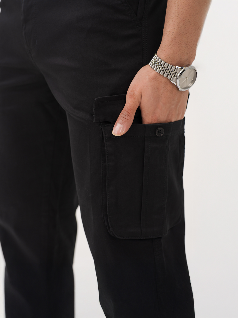 City Black Relaxed Fit Stretch Cargo Pants