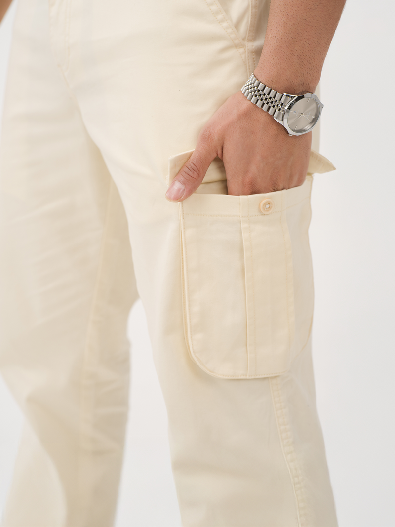 Burl Beige Relaxed Fit Stretch Cargo Pants