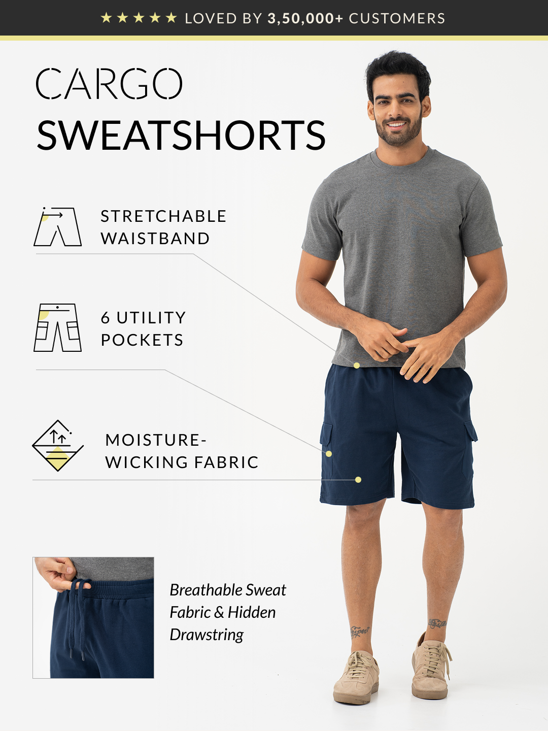 Rider Navy Relaxed Fit Cargo Sweatshorts