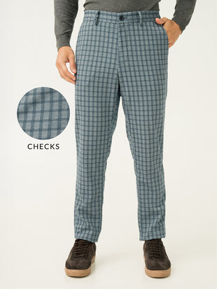Ripple Blue Checks Slim Fit Power Stretch Pants