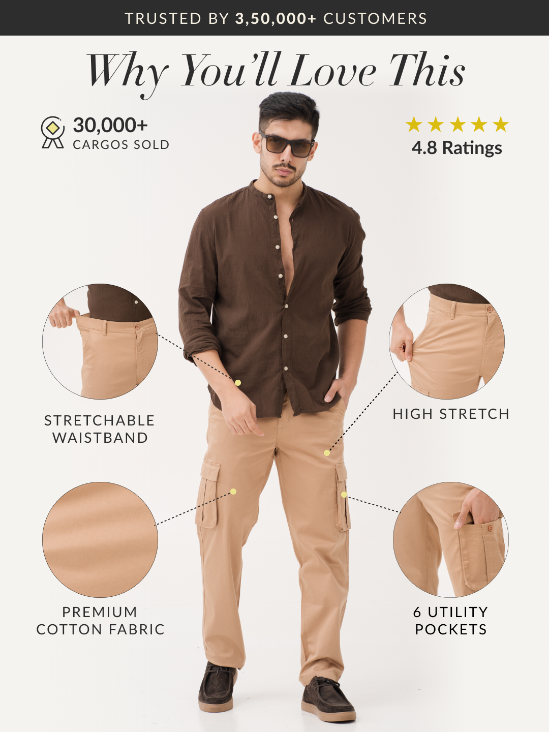 Sandhill Khaki Relaxed Fit Stretch Cargo Pants