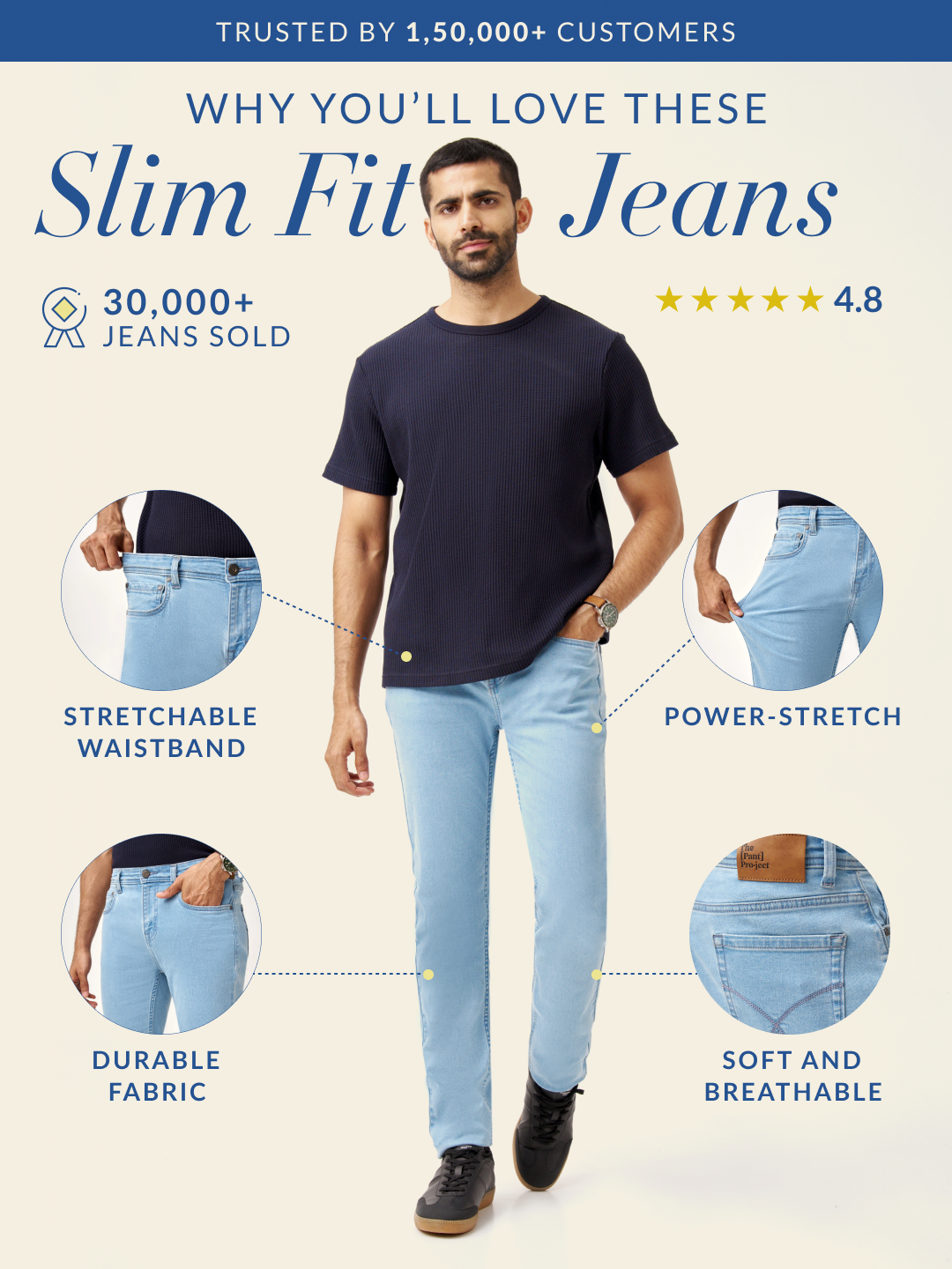 Sky Blue Power-Stretch Slim Fit Jeans