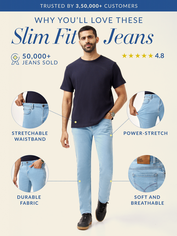 Sky Blue Power-Stretch Slim Fit Jeans