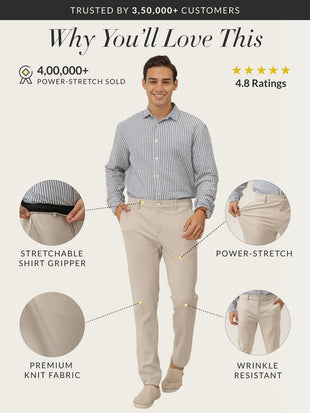 Soft Cream Slim Fit Power Stretch Pants