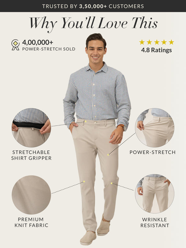 Soft Cream Slim Fit Power Stretch Pants
