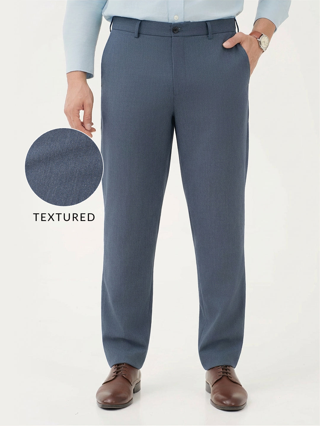 Solace Blue Luxury Twill Relaxed Fit Stretch Formal Pants