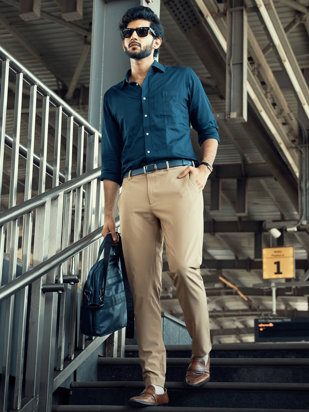 Buy Men's Khaki Slim Fit Stretchable Formal Trousers Online