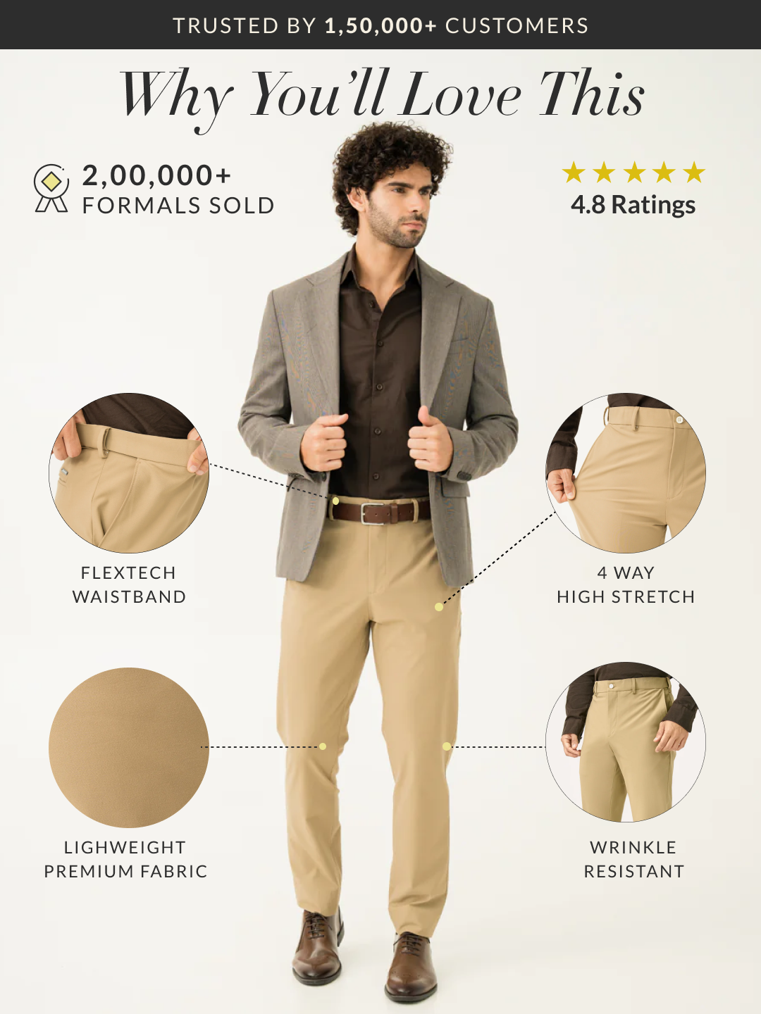 Somewhere Khaki Slim Fit Stretch Formal Pants