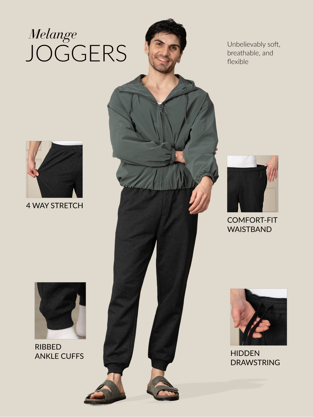 Soren Black Melange Tapered Fit Joggers