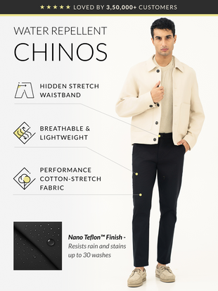 Stormguard Black Water Repellent Slim Fit Stretch Chinos