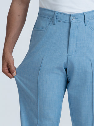 Korean Blue Relaxed Fit Pintuck Pants