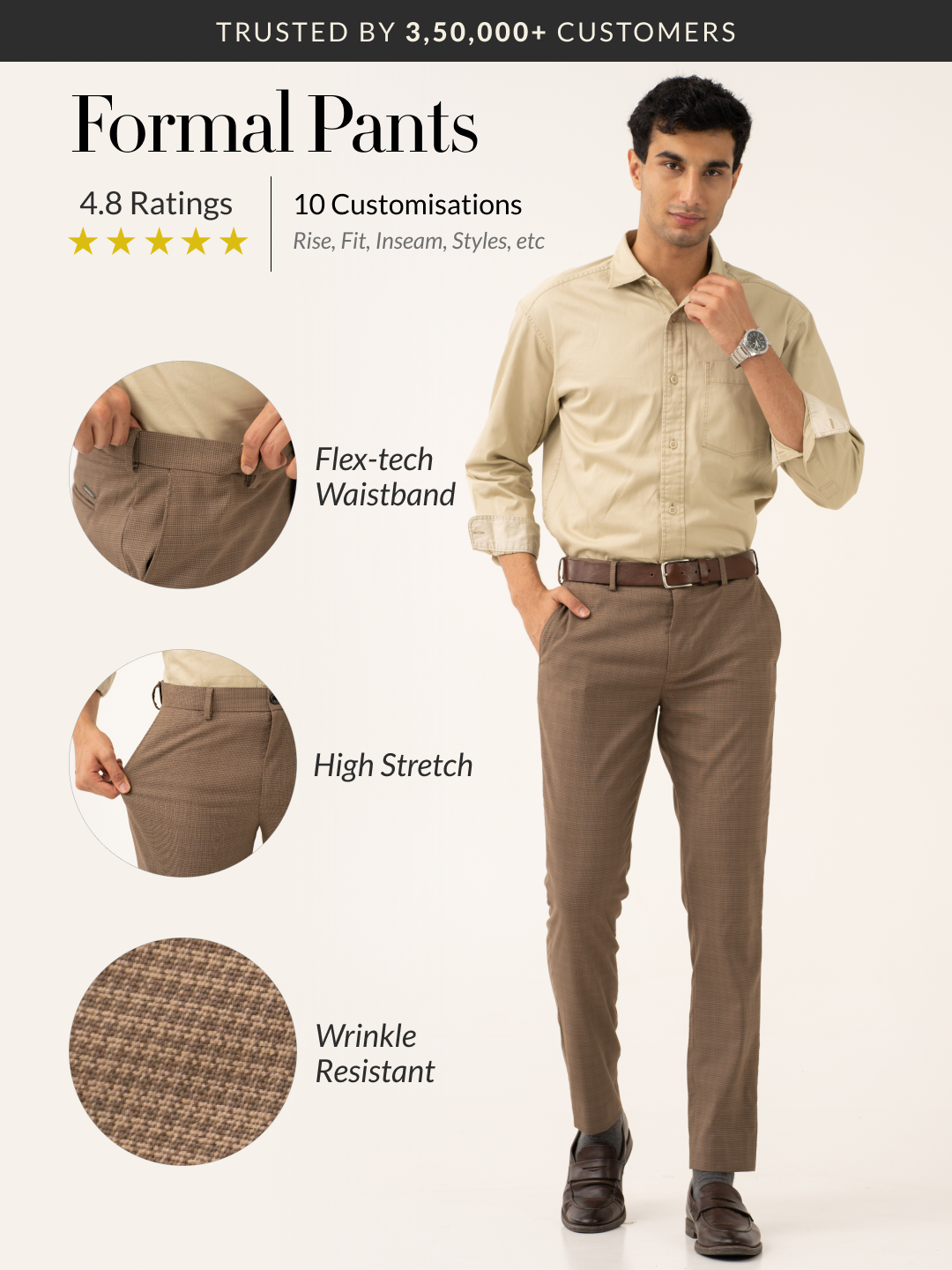 Tavian Khaki Houndstooth Stretch Formal Pants