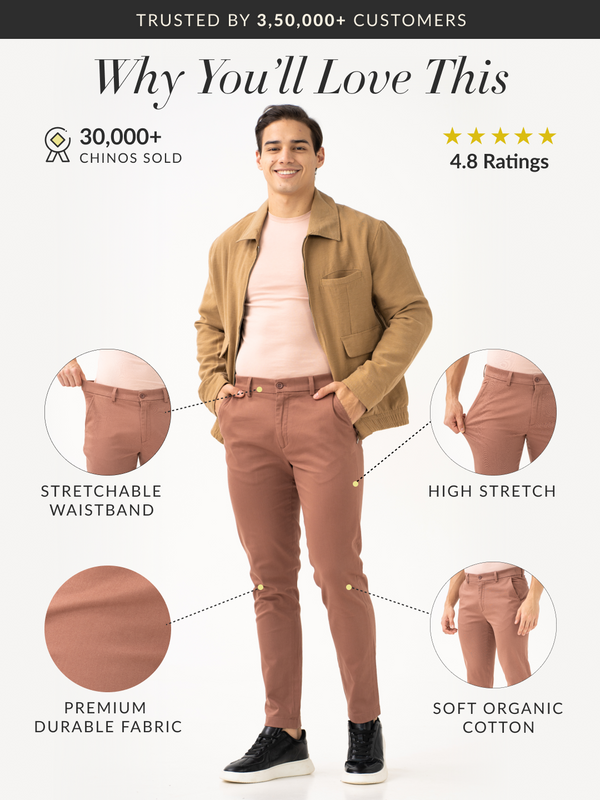 Terracotta Brown Slim Fit Stretch Chinos
