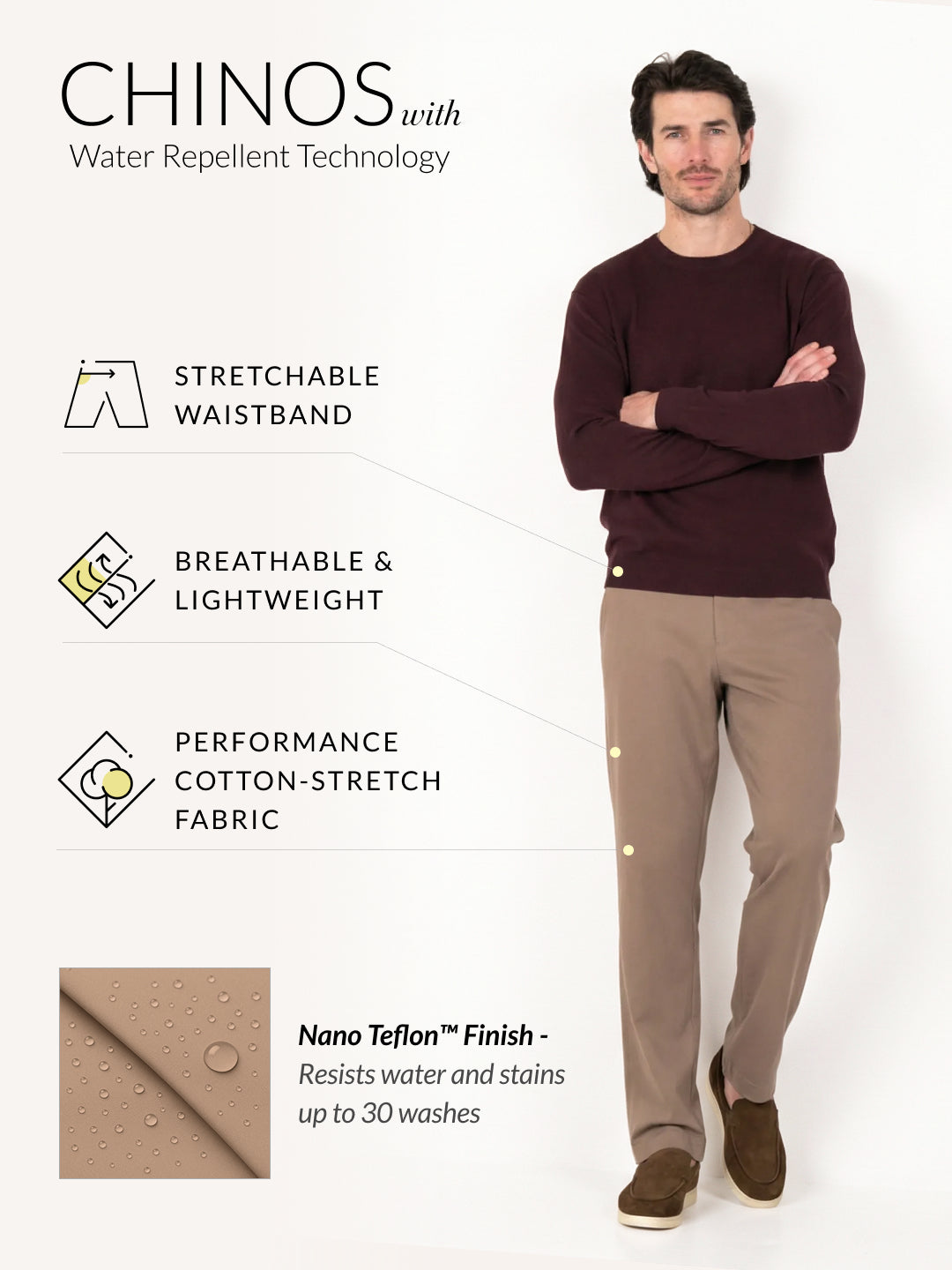 Terranova Khaki Relaxed Fit Stretch Chinos for Men