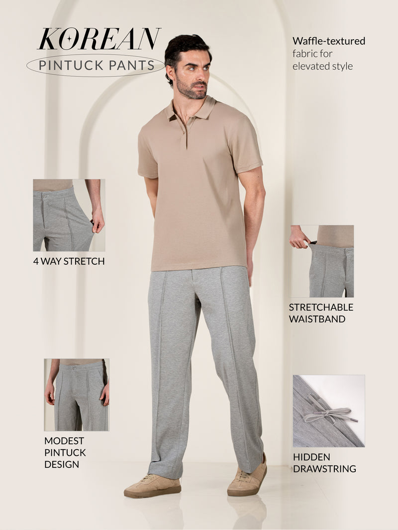 Tharn Grey Relaxed Fit Power-Stretch Korean Pintuck Pants
