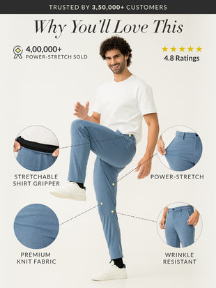 Tidal Blue Melange Power Stretch Slim Fit Pants
