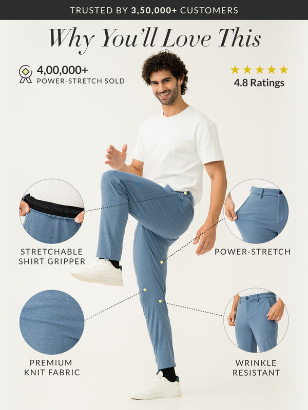 Tidal Blue Melange Power Stretch Slim Fit Pants