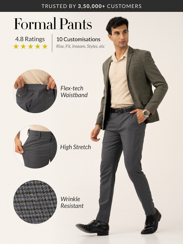 Titan Grey Houndstooth Stretch Formal Pants