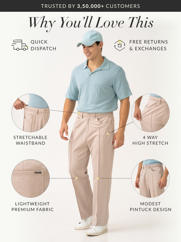 Tofu Beige Relaxed Fit Korean Pintuck Pants
