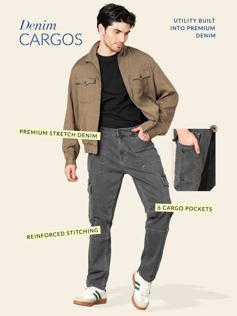 Trail Grey Relaxed Fit Denim Cargos