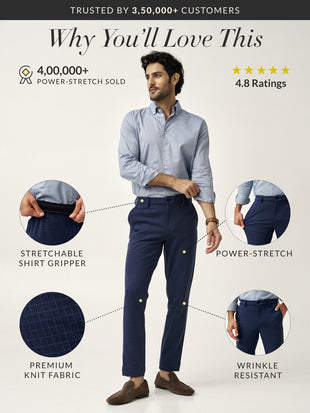 Udaipur Blue Checks Slim Fit Power Stretch Pants