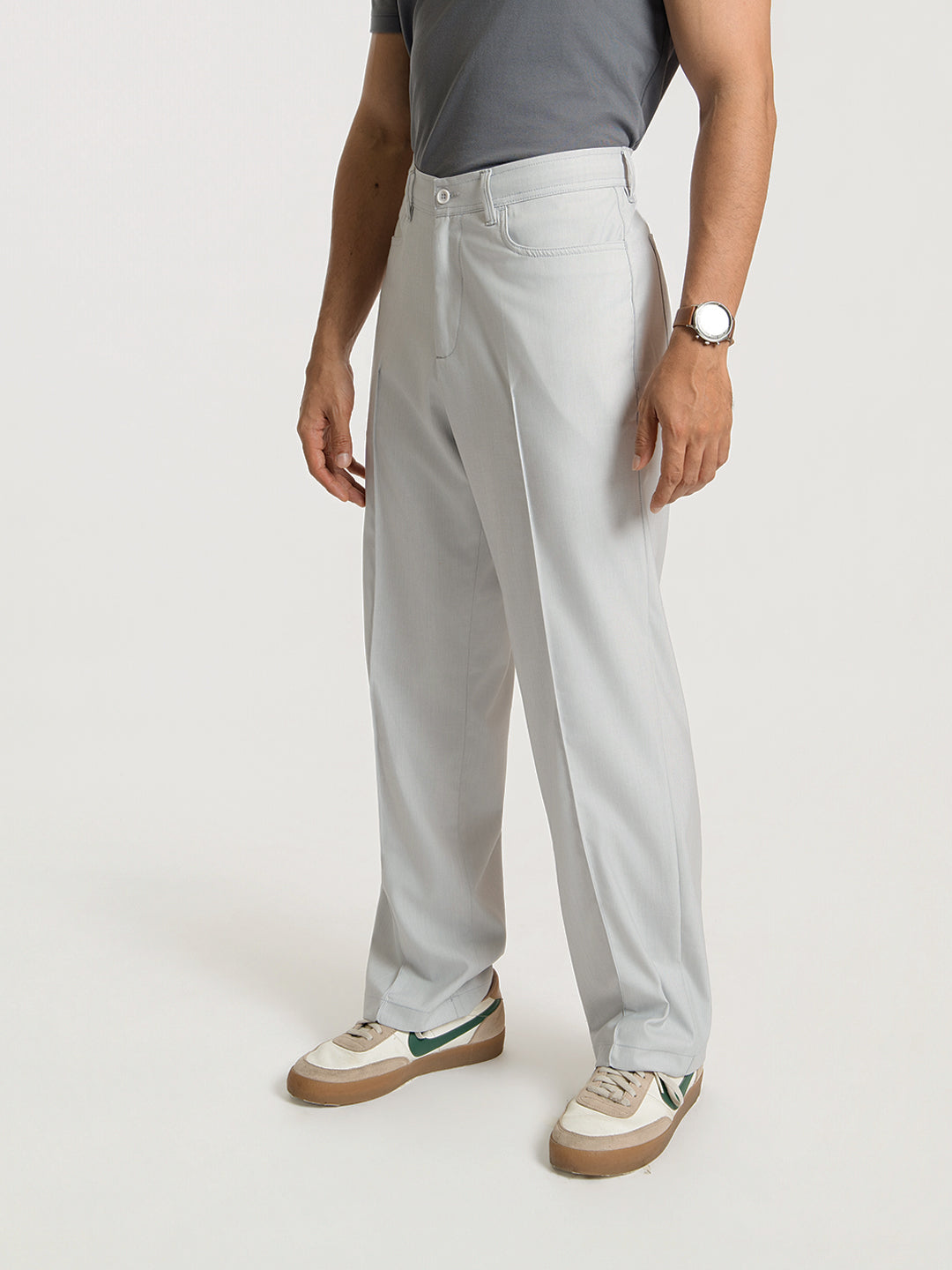 Korean Grey Relaxed Fit Pintuck Pants